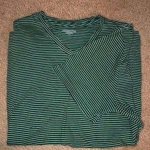 green and black striped v-neck